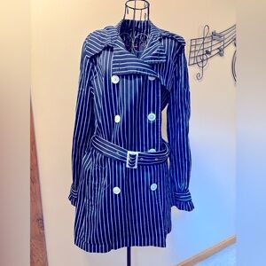 Ralph Lauren Navy Striped Double-Breasted Trench Coat